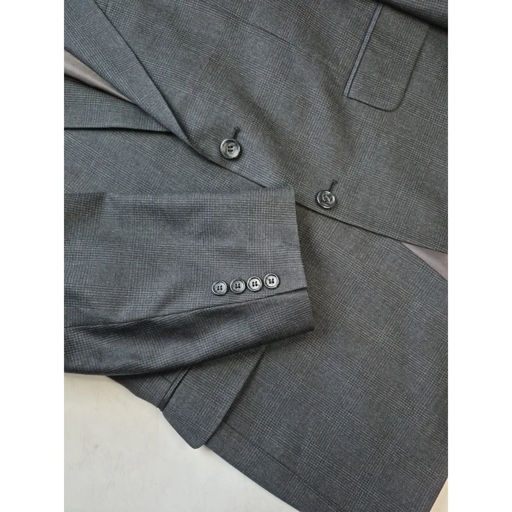 Jones New York Mens 40R Wool Cashmere Sport Coat Gray Plaid 2 Button Blazer USA